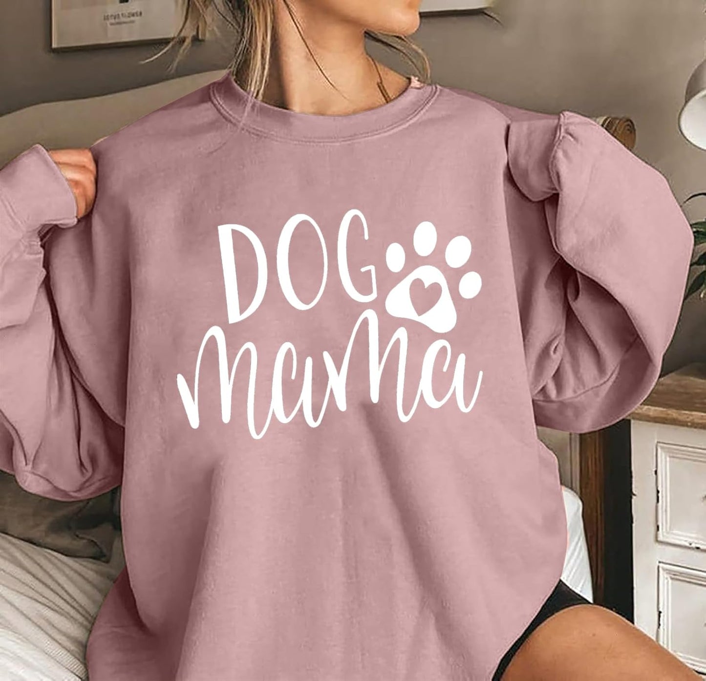 Dog Mom Sweatshirt Women Dog Mama Graphic Shirt Cute Paw Shirts Puppy Lover Pullover Casual Long Sleeve Tee Tops