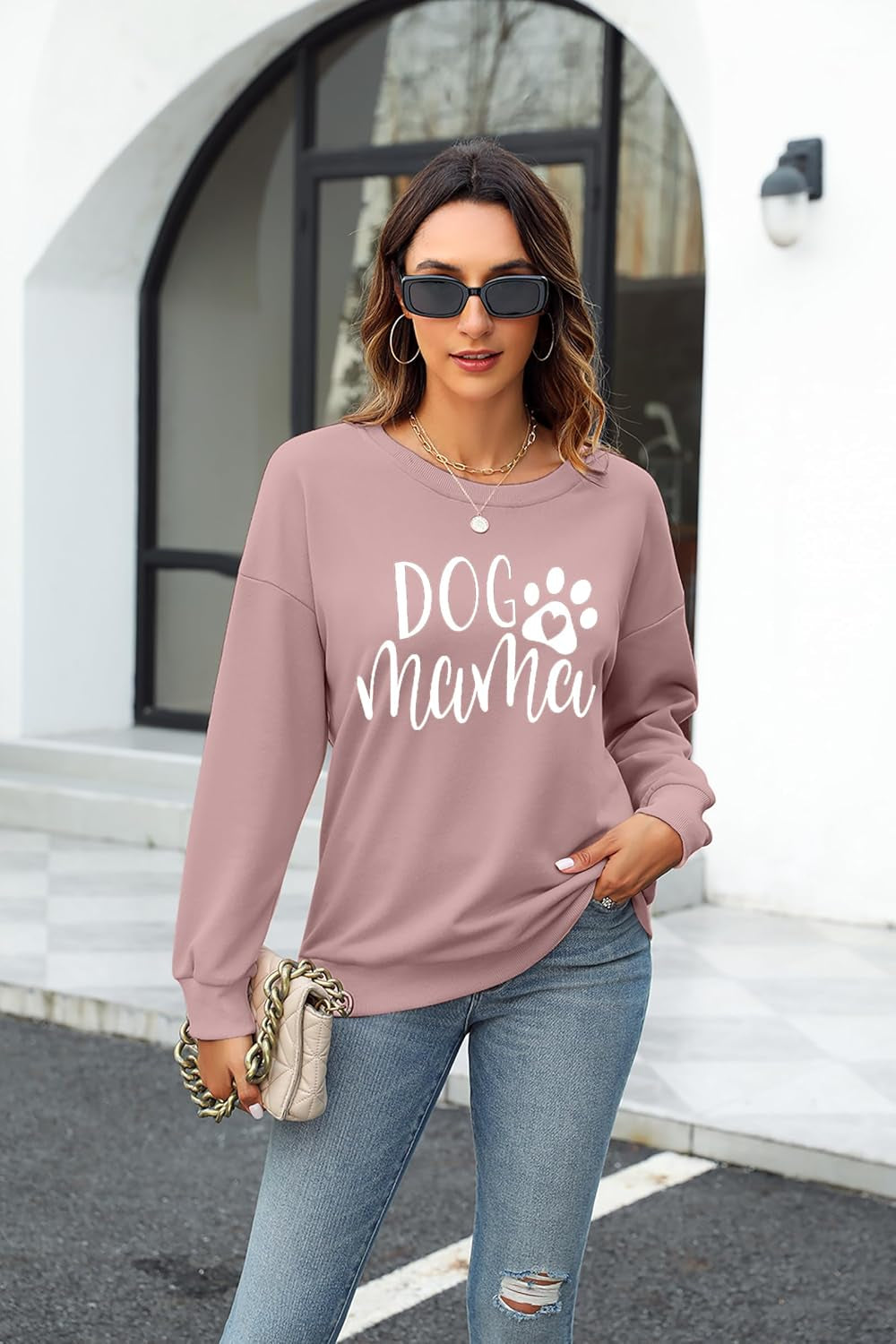 Dog Mom Sweatshirt Women Dog Mama Graphic Shirt Cute Paw Shirts Puppy Lover Pullover Casual Long Sleeve Tee Tops