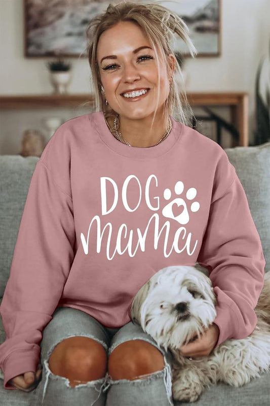 Dog Mom Sweatshirt Women Dog Mama Graphic Shirt Cute Paw Shirts Puppy Lover Pullover Casual Long Sleeve Tee Tops